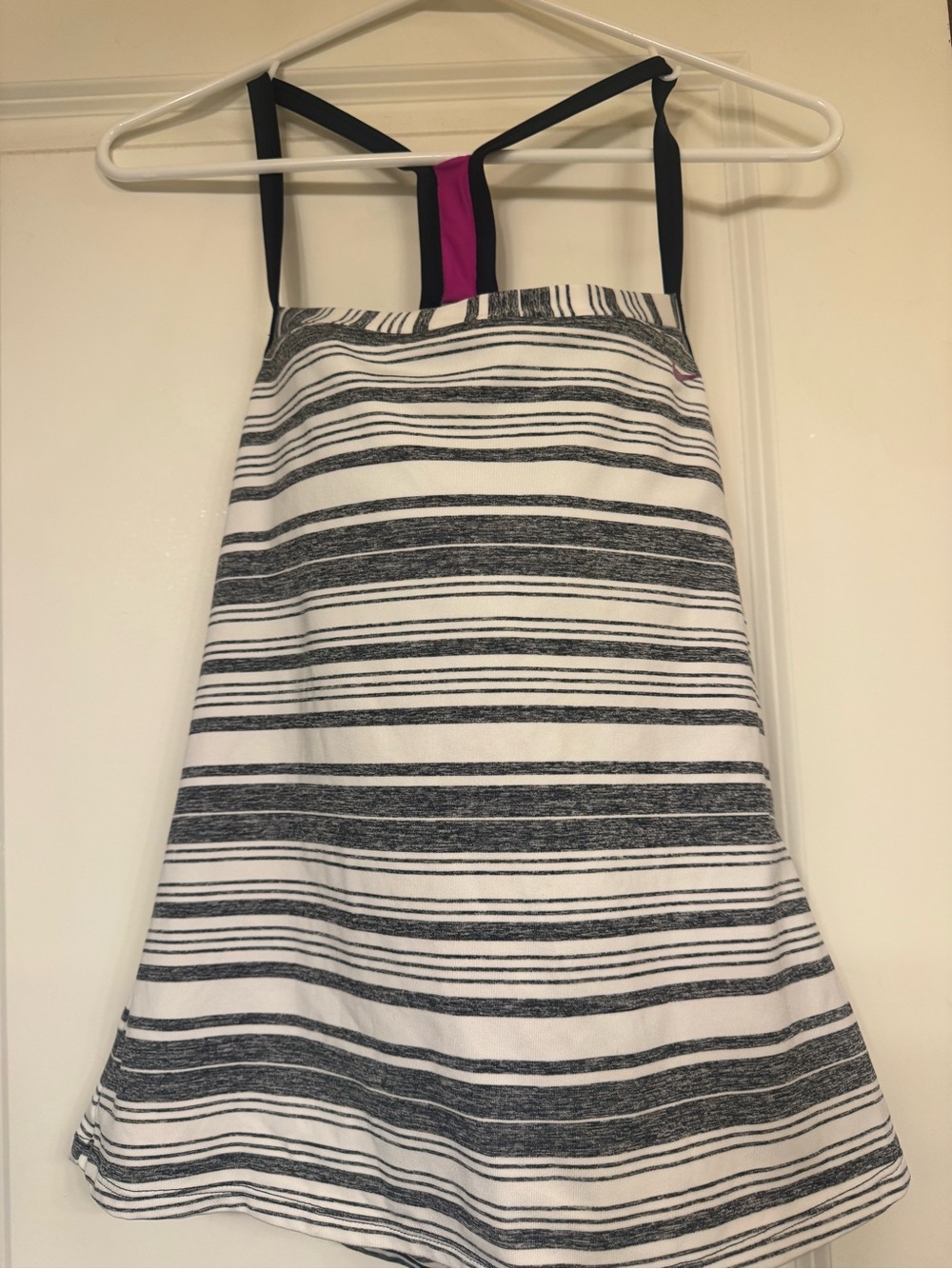 Nike Women’s Black & White Striped Swim Dress with Pink Accent